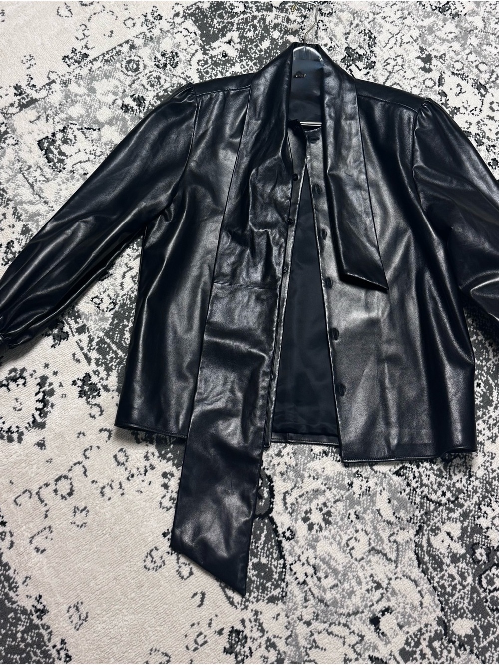 RUNWAY Saint Laurent Black Leather Tie-Neck Top